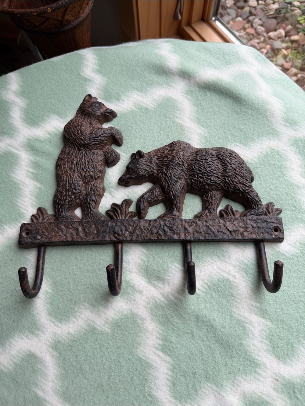 Rustic Bear Solid Cast Iron Wall Hook Rack - Brown